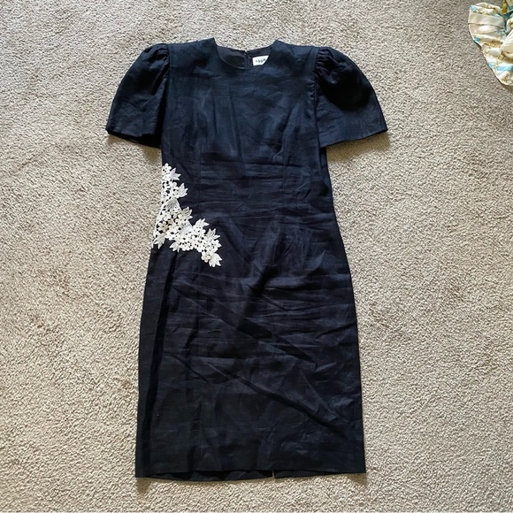 s. g. gilbert Dresses & Skirts - VTG ~ 1980s ~ S. G. Gilbert ~ Black Linen Sheath Dress ~ Lined ~ Lace ~ Size 14
